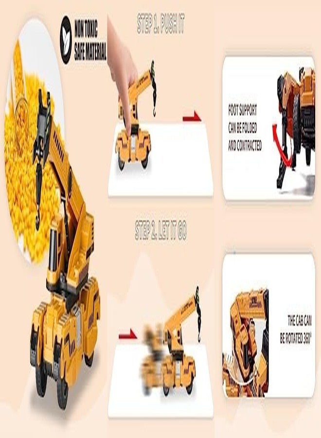 SHIPEASE رافعة رفع تعمل بالاحتكاك من شيب إيز، لعبة شاحنة بناء دوارة 360 درجة للأطفال من عمر سنتين فما فوق، تعمل بالسحب للخلف. - Image 4